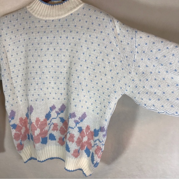Vintage pastel cottagecore grandma knit jumper Romanian sweater hearts flowers - Picture 3 of 7